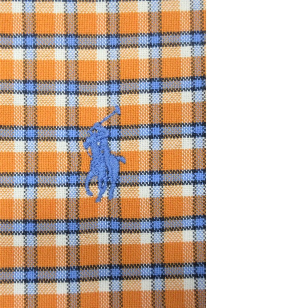 Ralph Lauren Orange & Blue Plaid Polo Shirt with Blue Pony Logo